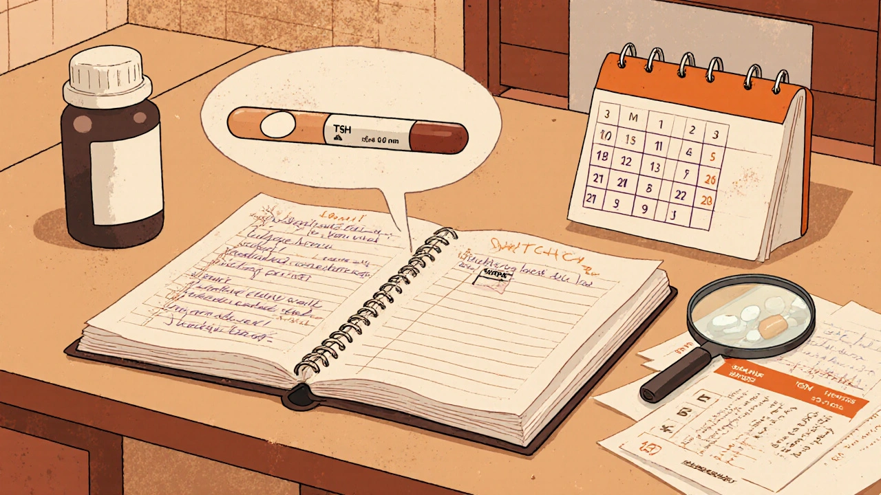 Patient&#039;s journal tracking symptoms after switching to a different generic medication.