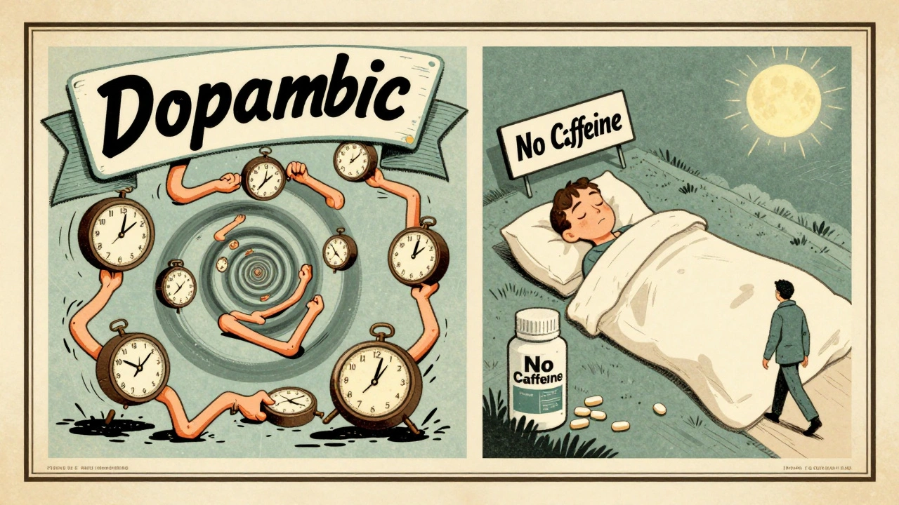 Split scene: left shows RLS suffering under dopamine drugs, right shows peaceful sleep with lifestyle changes