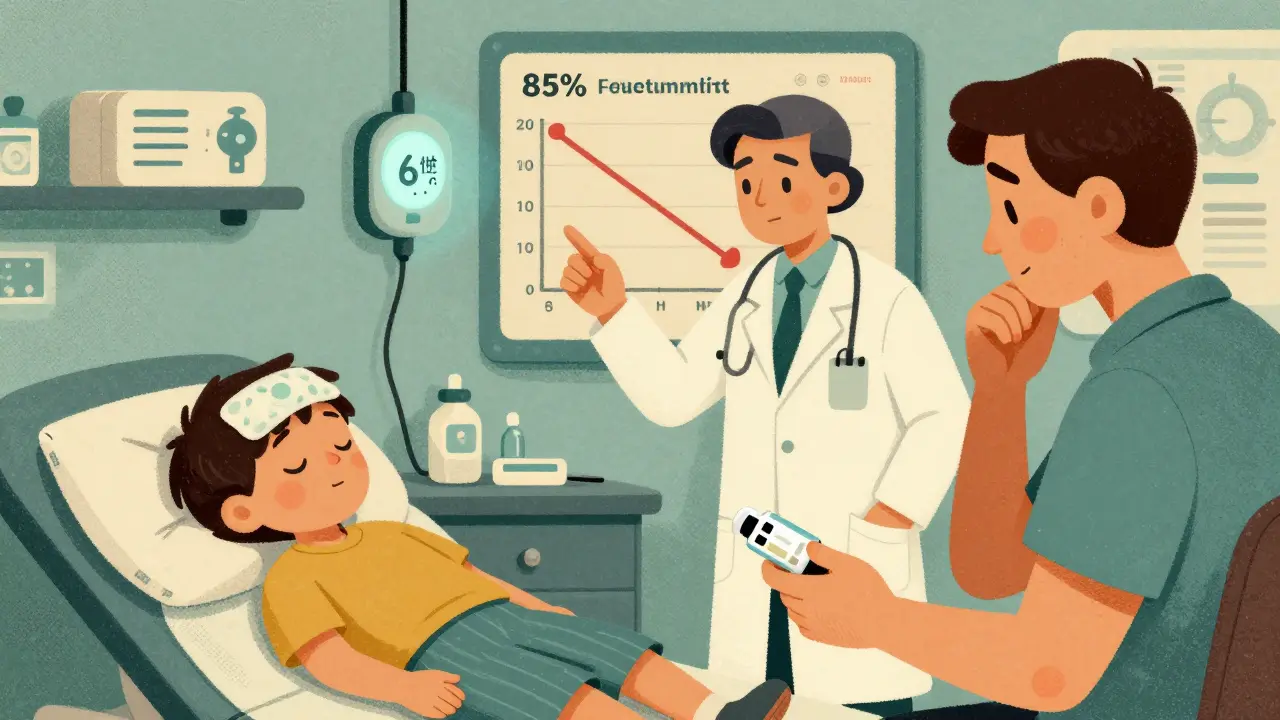Doctor shows diagnostic test results reducing unnecessary antibiotic use in clinic