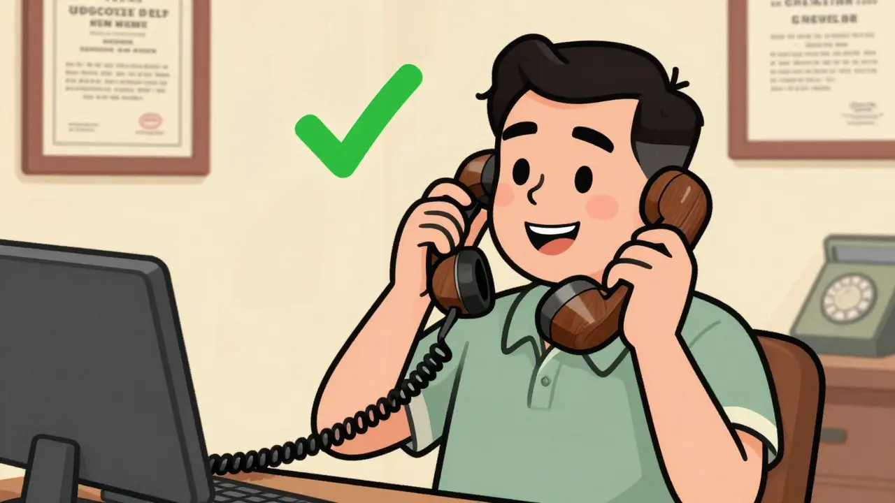 Patient on vintage phone receiving medication approval