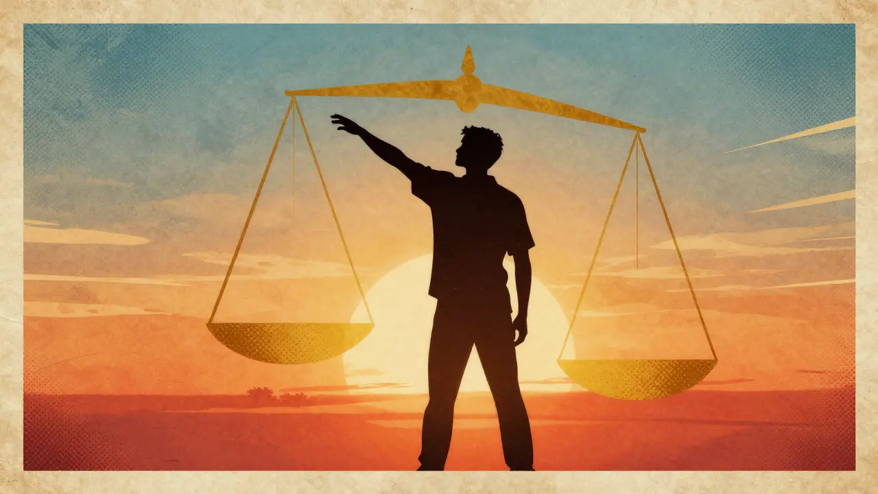 Confident person with scales symbolizing health balance outdoors