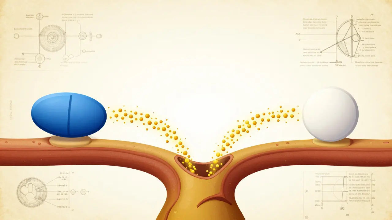 Comparison of two different pills releasing identical active ingredients into the bloodstream