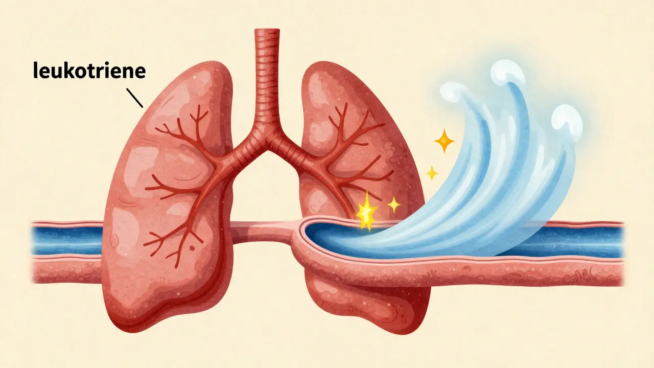 Conceptual diagram showing medication opening a tightened airway to improve breathing.