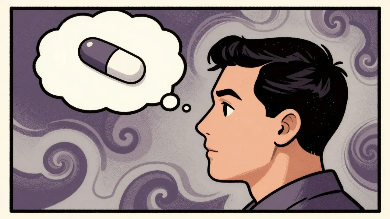 Conceptual image of a person experiencing the nocebo effect when taking generic medication